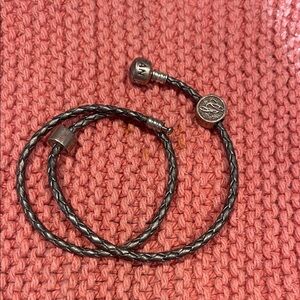 Pandora Pewter Braided Leather Bracelet